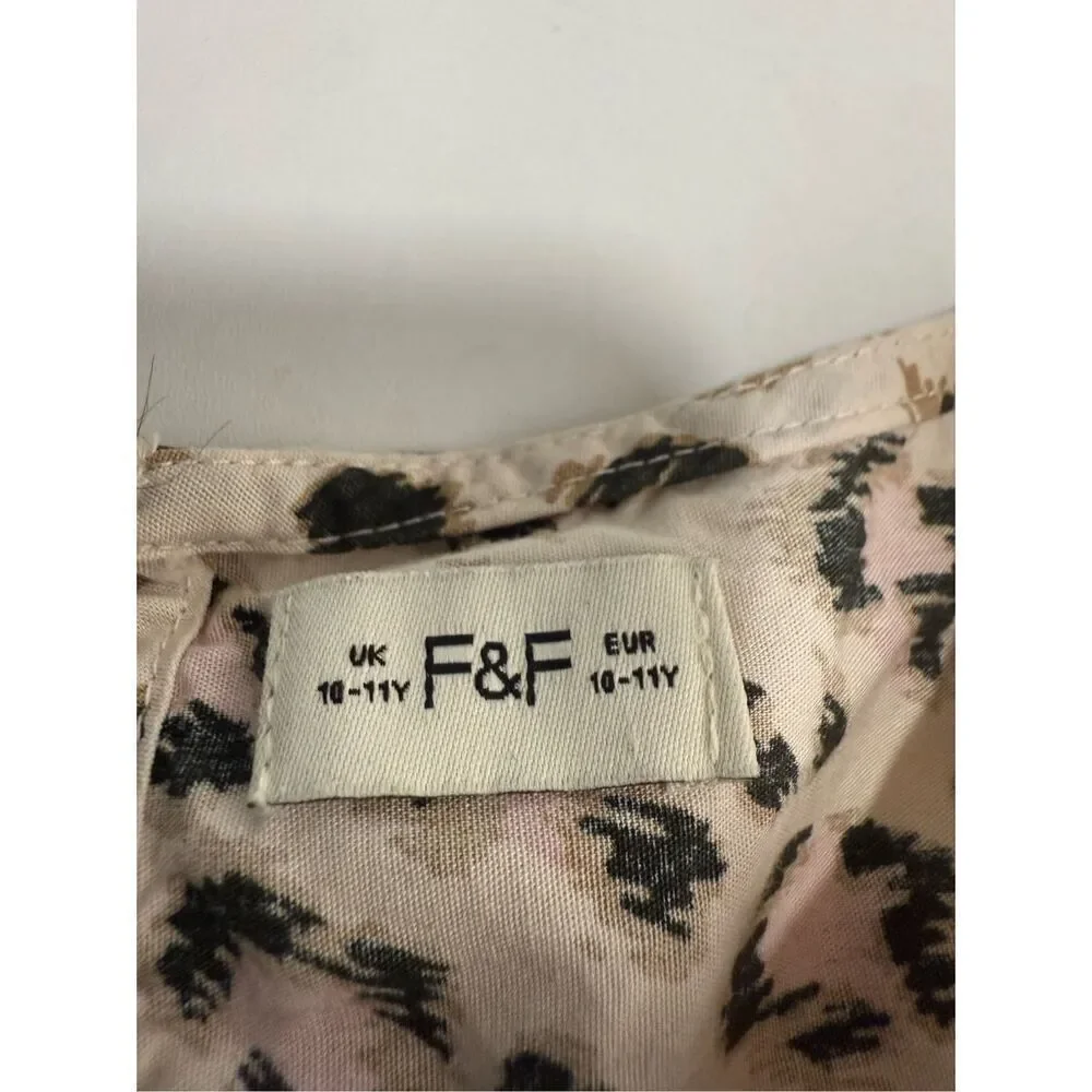 F&F Girls Animal Print Cotton Layred Dress Size 10-11Y